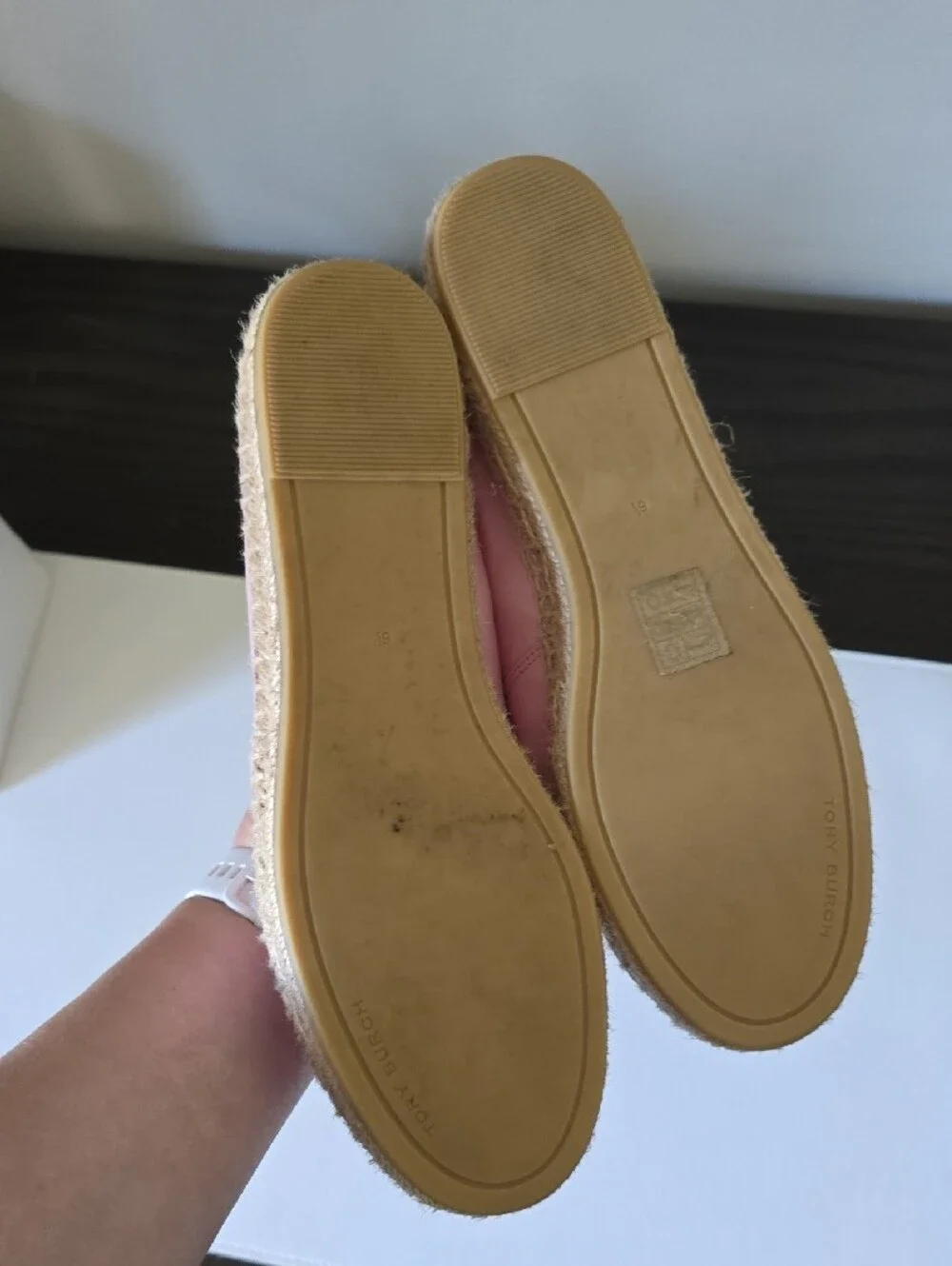 Tory Burch Pastel Pink Leather Espadrille Flats with Logo